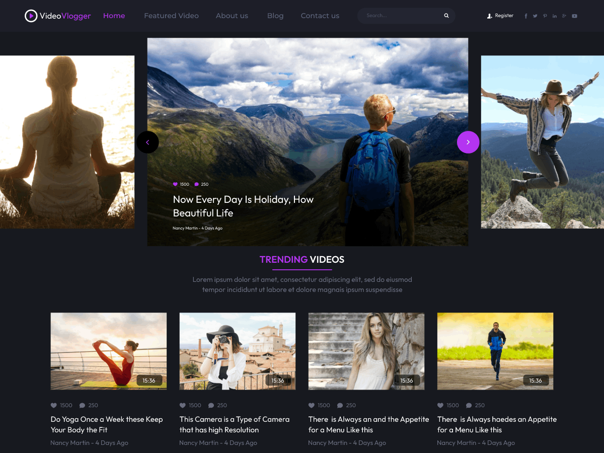 Video Blog Layout Premium Vlogger WordPress Theme For Vlogging Websites – Misbah WP