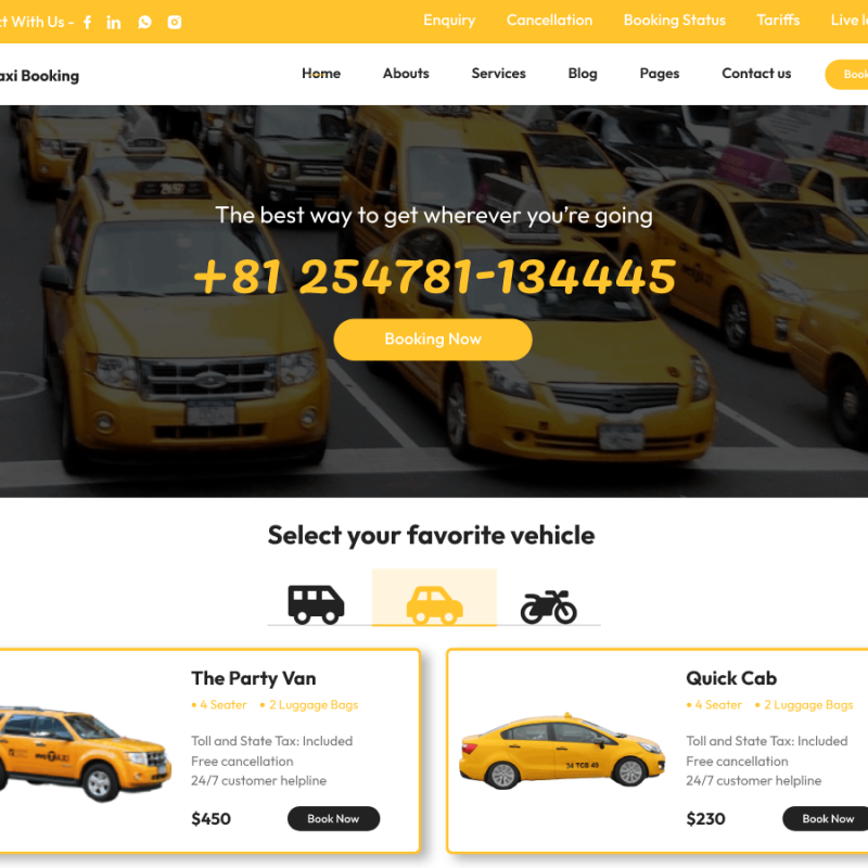 Free Taxi Booking WordPress Theme